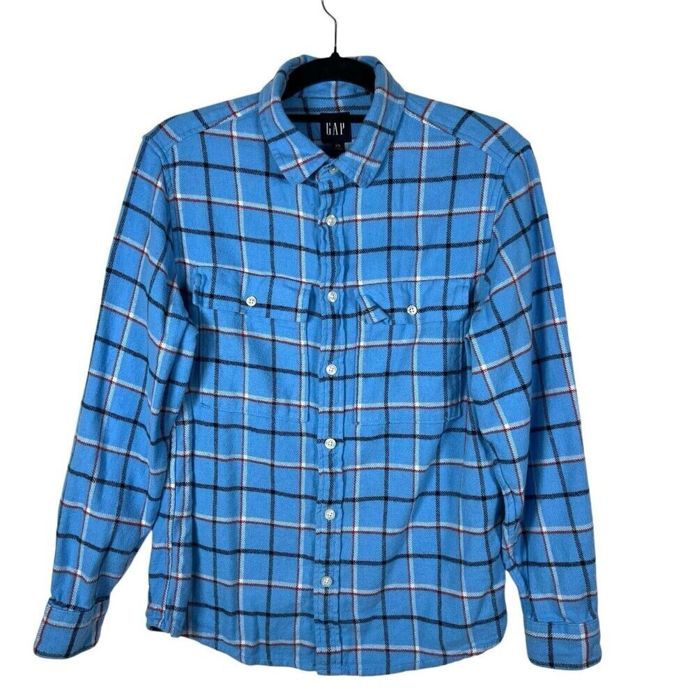 Gap Blue Plaid Flannel Shirt Men’s Size XS Cotton Long Sleeve Button Down
